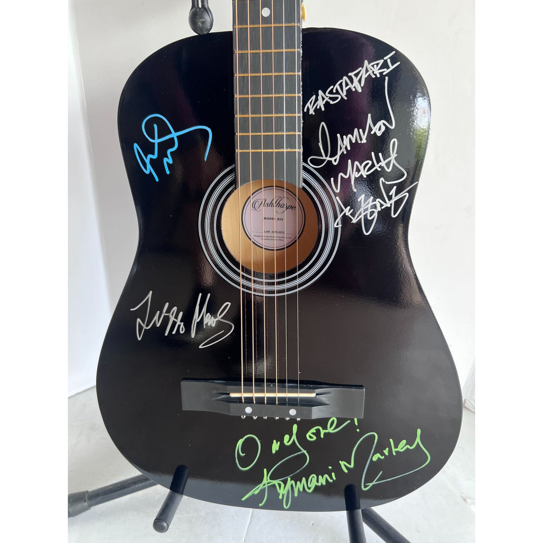 Ziggy, Julian, Stephen, Damian, Ky-Mani Marley acoustic guitar signed with proof