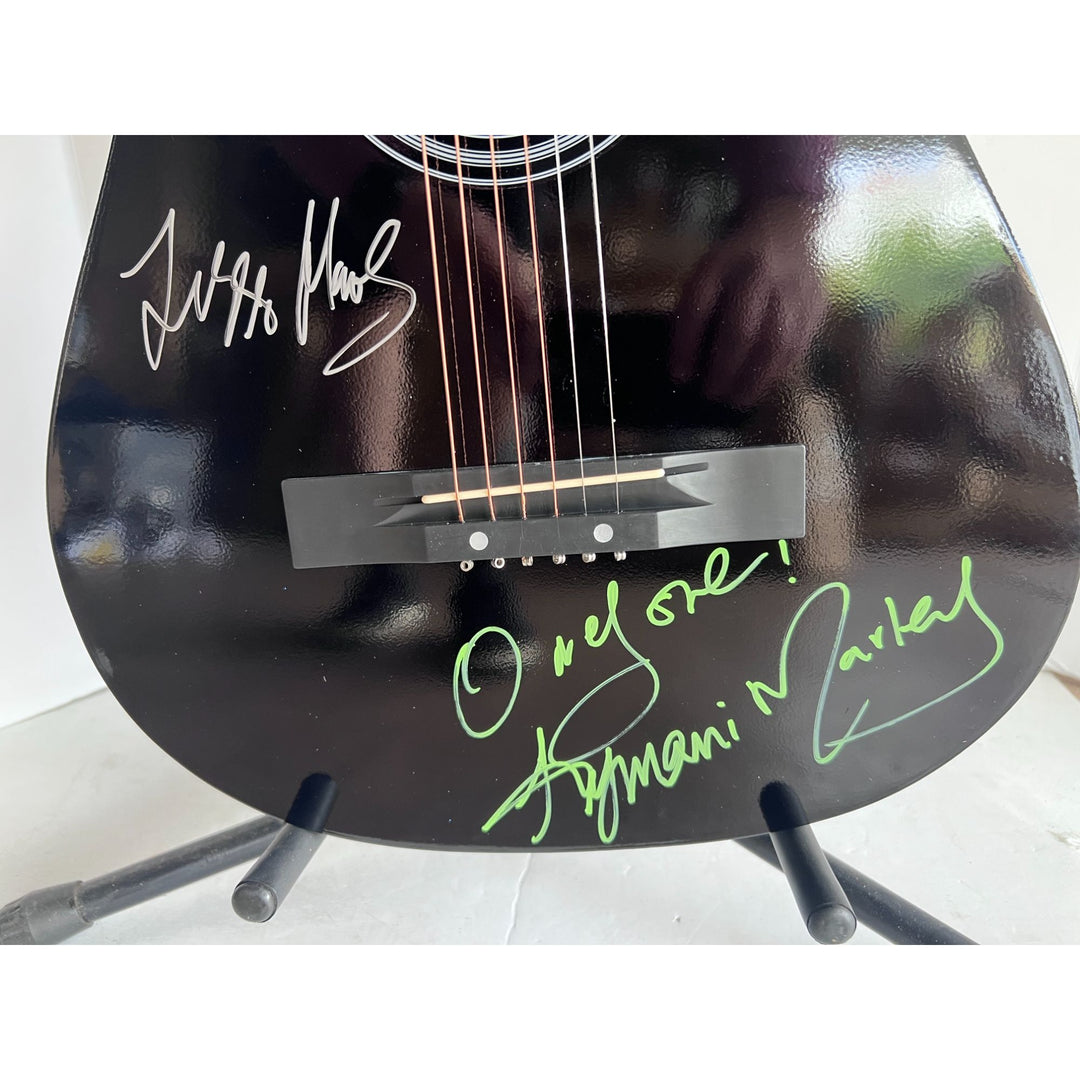 Ziggy, Julian, Stephen, Damian, Ky-Mani Marley acoustic guitar signed with proof