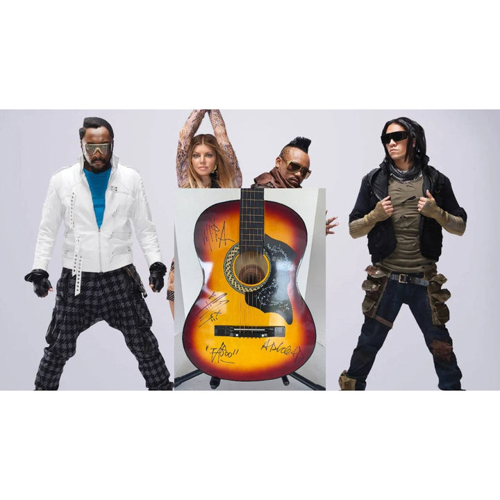 Black Eyed Peas Will.i.am Fergie, Taboo and apl.de.ap vintage acoustic guitar signed with proof.