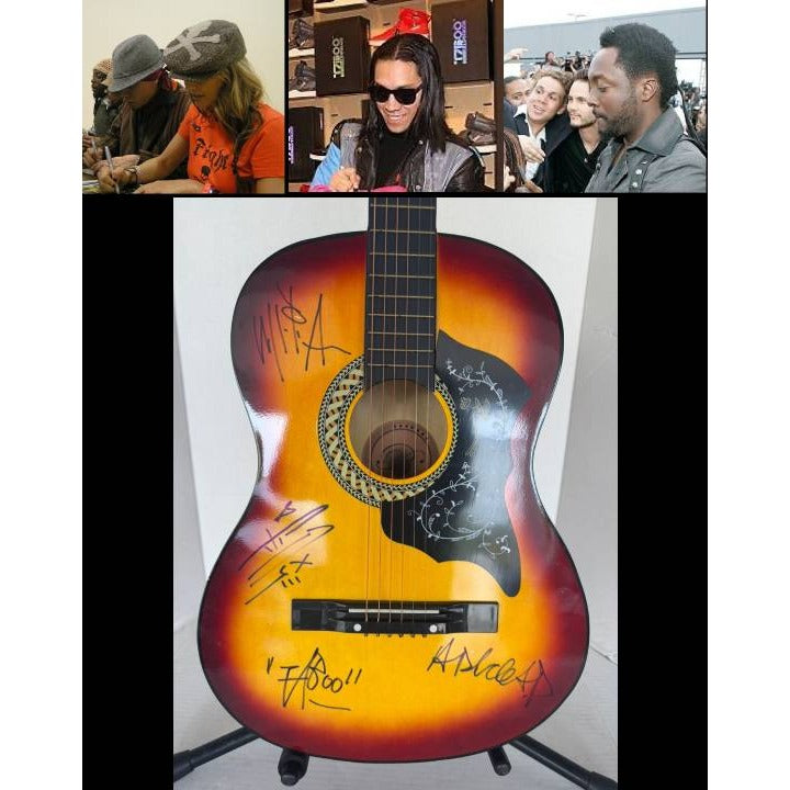 Black Eyed Peas Will.i.am Fergie, Taboo and apl.de.ap vintage acoustic guitar signed with proof.