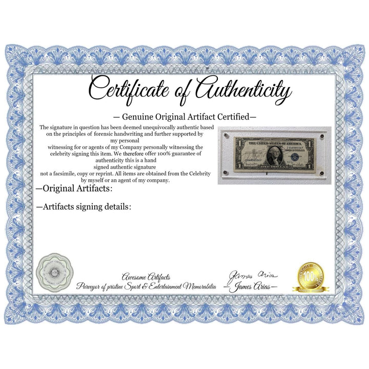 Marlon Brando "The Godfather " Vintage authentic signed US Silver certificate dollar bill