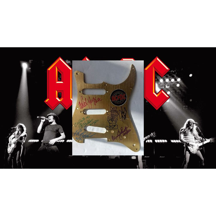 AC DC Angus & Malcolm Young Brian Johnson Cliff Williams Phil Rudd guitar pickguard signed with proof