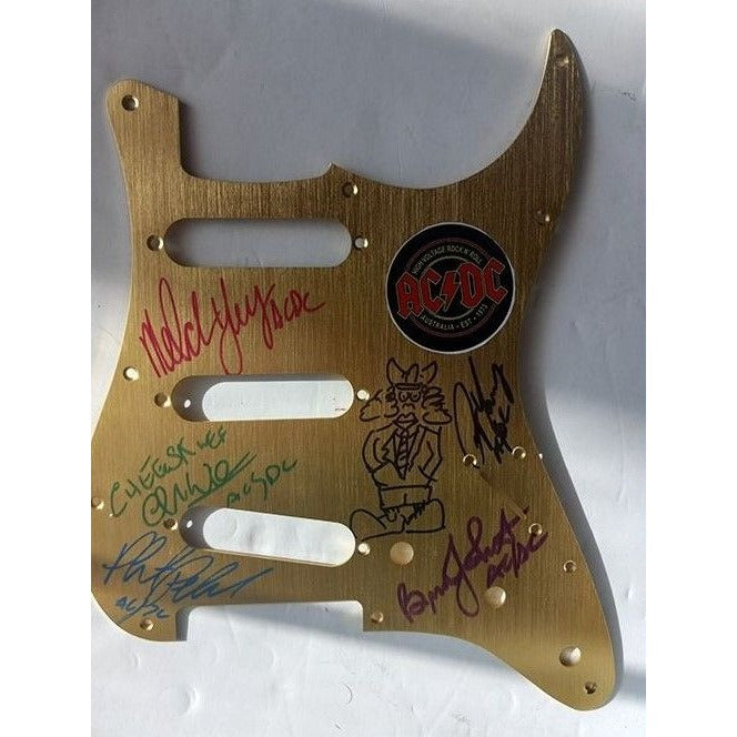 AC DC Angus & Malcolm Young Brian Johnson Cliff Williams Phil Rudd guitar pickguard signed with proof