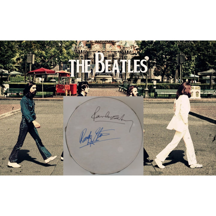 Paul McCartney Ringo Starr The Beatles 14 inch tambourine signed with proof