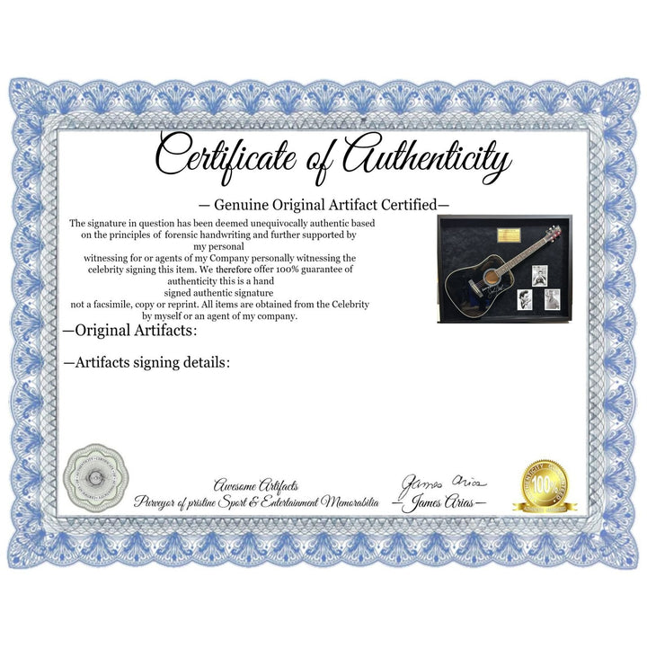 Johnny Cash "The Man in Black" full size acoustic guitar signed with proof and museum quality frame 34x42