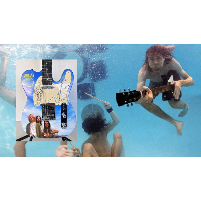 Nirvana Kurt Cobain (with sketch) Krist Novoselic David Grohl (with sketch) One of a Kind full size telecaster electric guitar signed