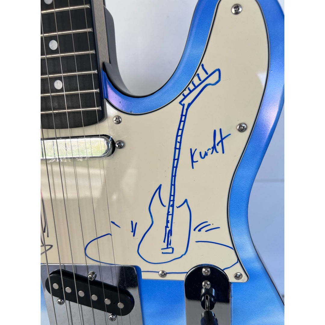 Nirvana Kurt Cobain (with sketch) Krist Novoselic David Grohl (with sketch) One of a Kind full size telecaster electric guitar signed.