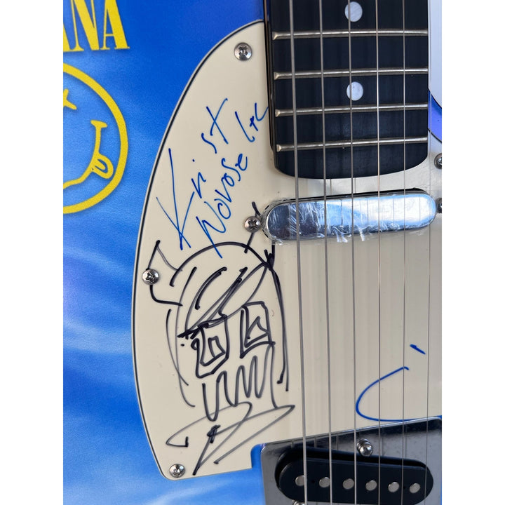 Nirvana Kurt Cobain (with sketch) Krist Novoselic David Grohl (with sketch) One of a Kind full size telecaster electric guitar signed.