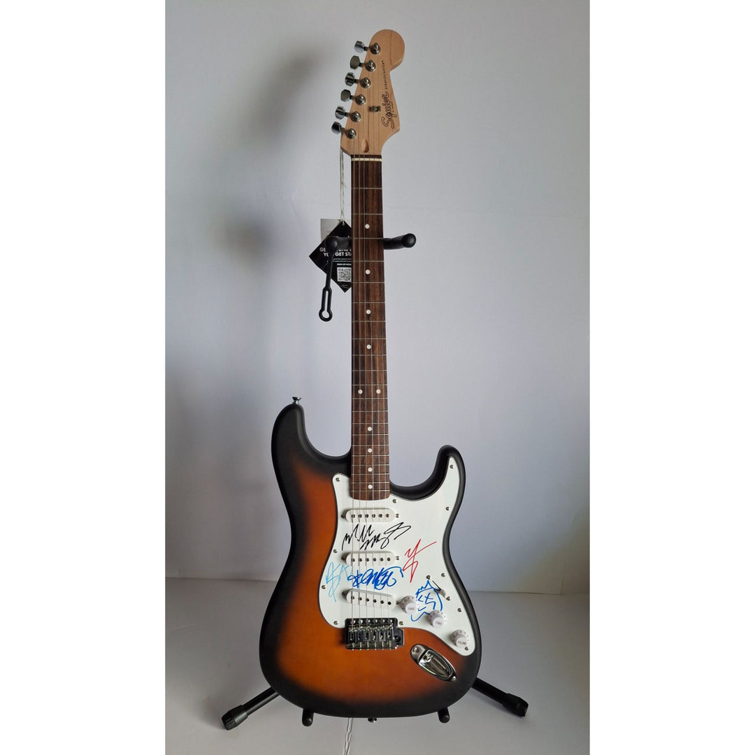 Tommy Lee, Mick Mars, Nixxi Sixx, Vince Neal, Motley Crue Fender Stratocaster Squier electric guitar signed with proof
