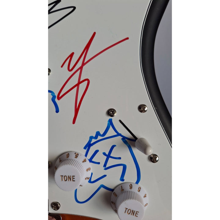 Tommy Lee, Mick Mars, Nixxi Sixx, Vince Neal, Motley Crue Fender Stratocaster Squier electric guitar signed with proof