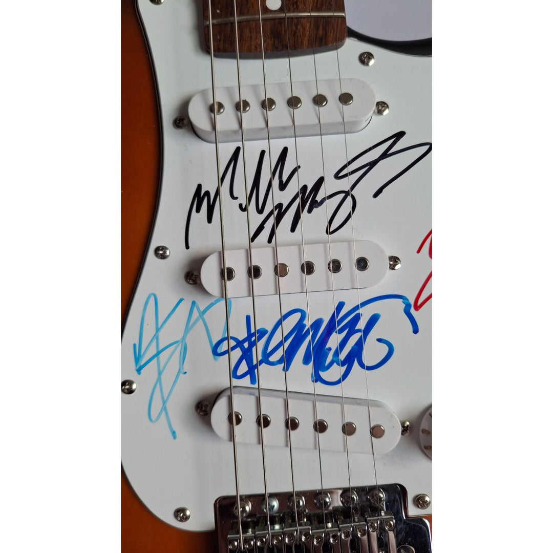 Tommy Lee, Mick Mars, Nixxi Sixx, Vince Neal, Motley Crue Fender Stratocaster Squier electric guitar signed with proof
