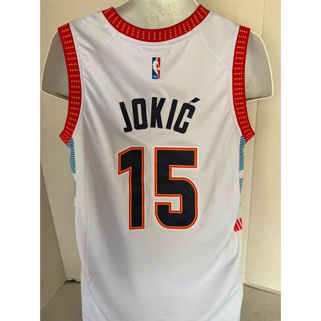 Nikola jokic Jamal Murray Michael Porter Jr Denver Nuggets 20223 NBA champions team signed game model Joker Jersey signed with proof.