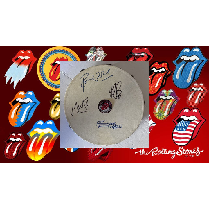 Mick Jagger Keith Richards Ronnie Wood Charlie Watts tambourine signed with proof