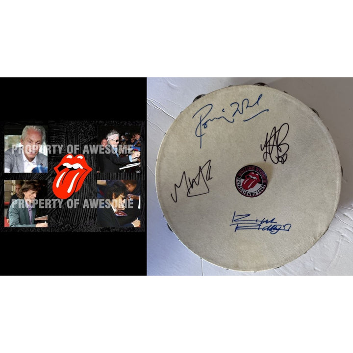 Mick Jagger Keith Richards Ronnie Wood Charlie Watts tambourine signed with proof