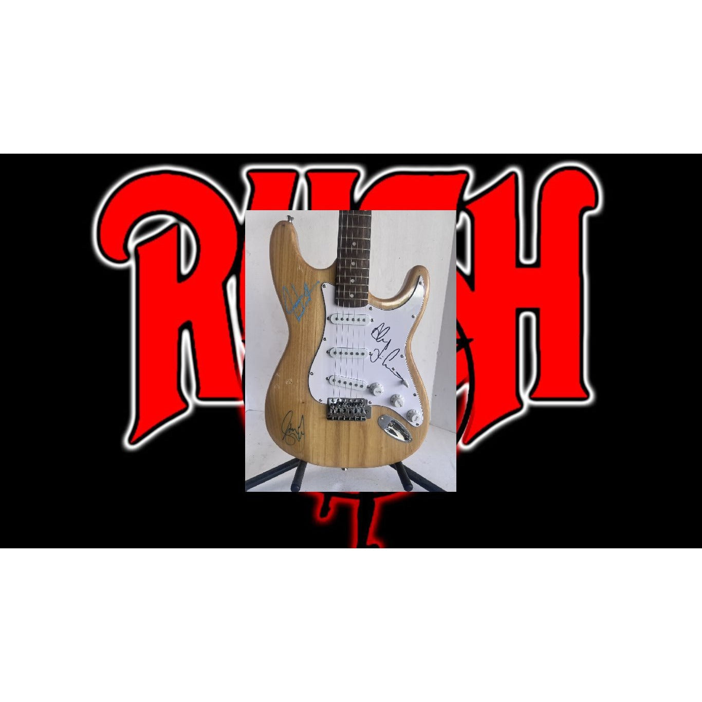 Geddy Lee Alex Lifeson Neil Peart Rush Stratocaster electric guitar signed with proof