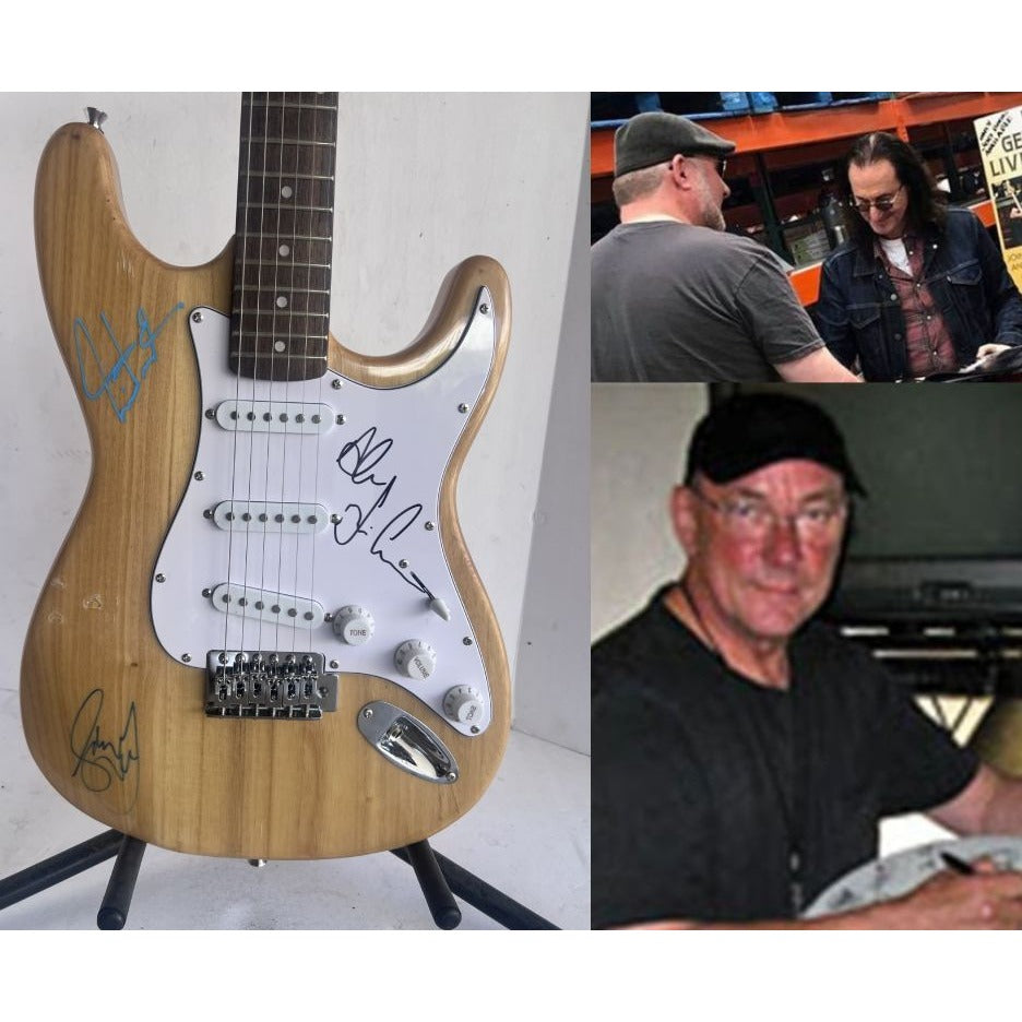 Geddy Lee Alex Lifeson Neil Peart Rush Stratocaster electric guitar signed with proof