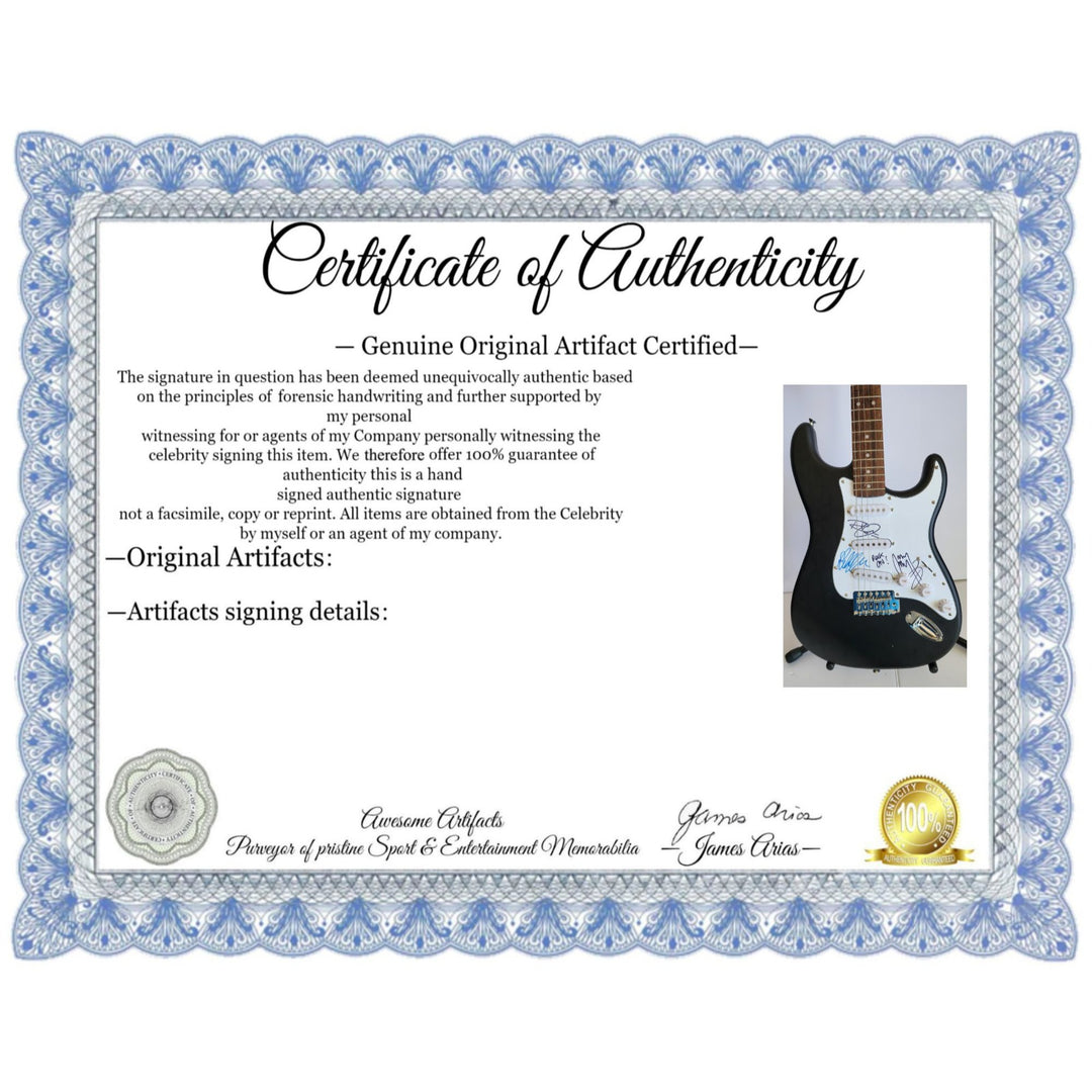 Jimmy Page , Robert Plant & John Paul Jones Led Zeppelin Fender Stratocaster electric guitar signed with proof