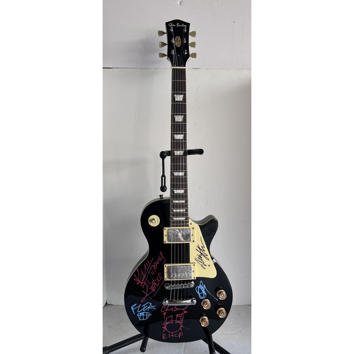 Anthony Kiedis flea Chad Smith Red Hot Chili Peppers Black Les Paul electric guitar signed with proof