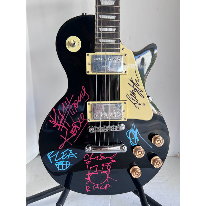 Anthony Kiedis flea Chad Smith Red Hot Chili Peppers Black Les Paul electric guitar signed with proof