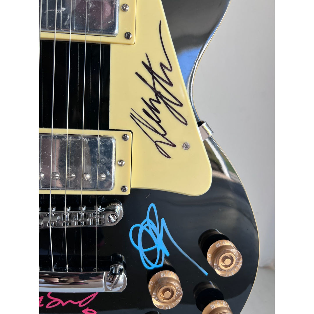 Anthony Kiedis flea Chad Smith Red Hot Chili Peppers Black Les Paul electric guitar signed with proof