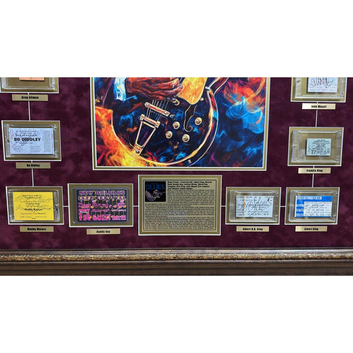 Blues Legends 41x46 original concert tickets signed with proof plus Jimi Hemdrix, Stevie Ray Vaughan Eric Clapton with sketch.