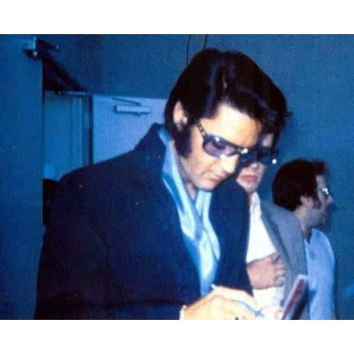 Elvis Presley original concert ticket signed with proof, his model guitar in miniature scale, with a museum quality frame 21.25x 30.5