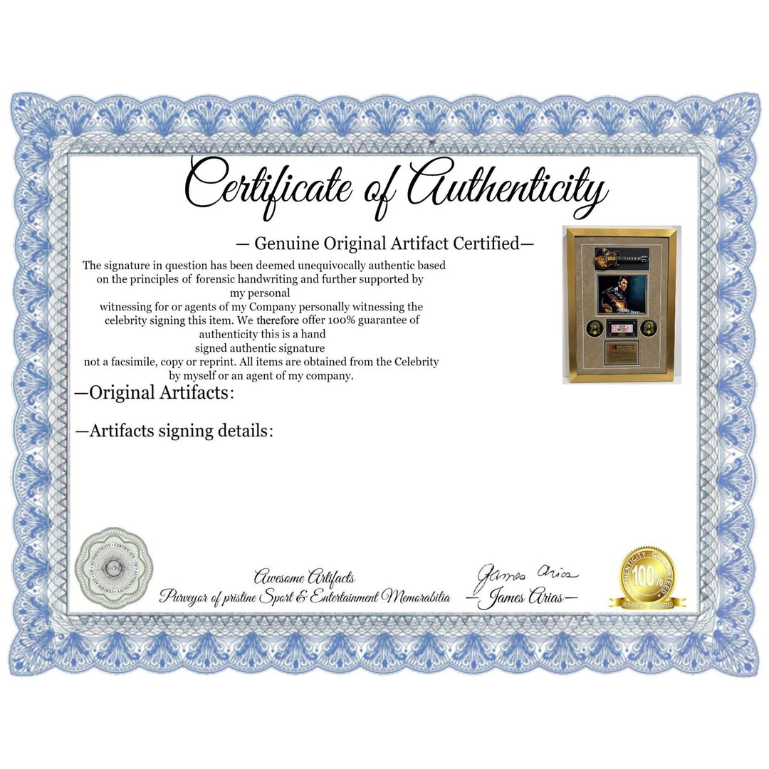 Elvis Presley original concert ticket signed with proof, his model guitar in miniature scale, with a museum quality frame 21.25x 30.5