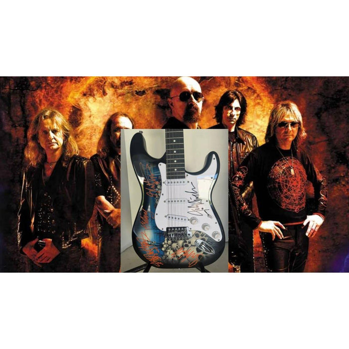 Rob Halford K.K. Downing Glenn Tipton Ian Hill and Dave Holland Judas Priest Skulls stratocaster electric guitar signed with proof