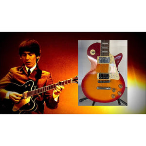 George Harrison of Beatles and Traveling Wilburys Les Paul vintage electric guitar signed with full provenance,  proof and AI certification.