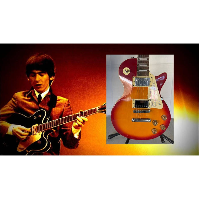 George Harrison of Beatles and Traveling Wilburys Les Paul vintage electric guitar signed with full provenance,  proof and AI certification.