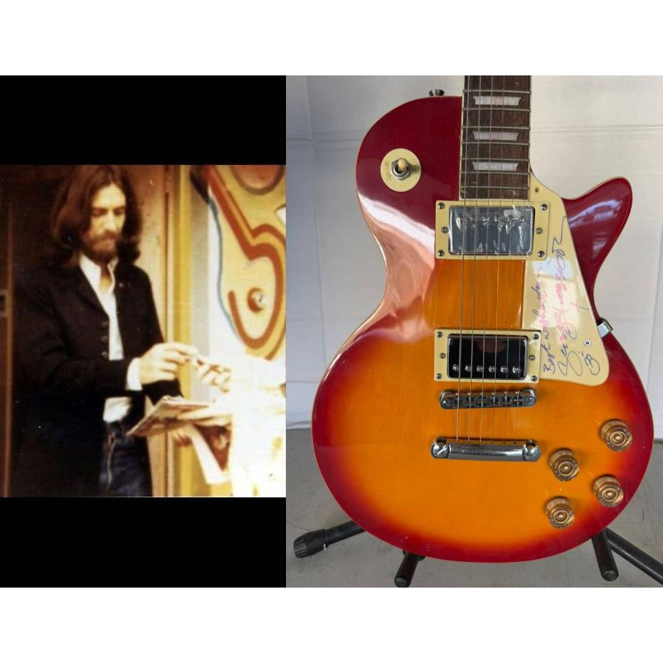 George Harrison of Beatles and Traveling Wilburys Les Paul vintage electric guitar signed with full provenance,  proof and AI certification..