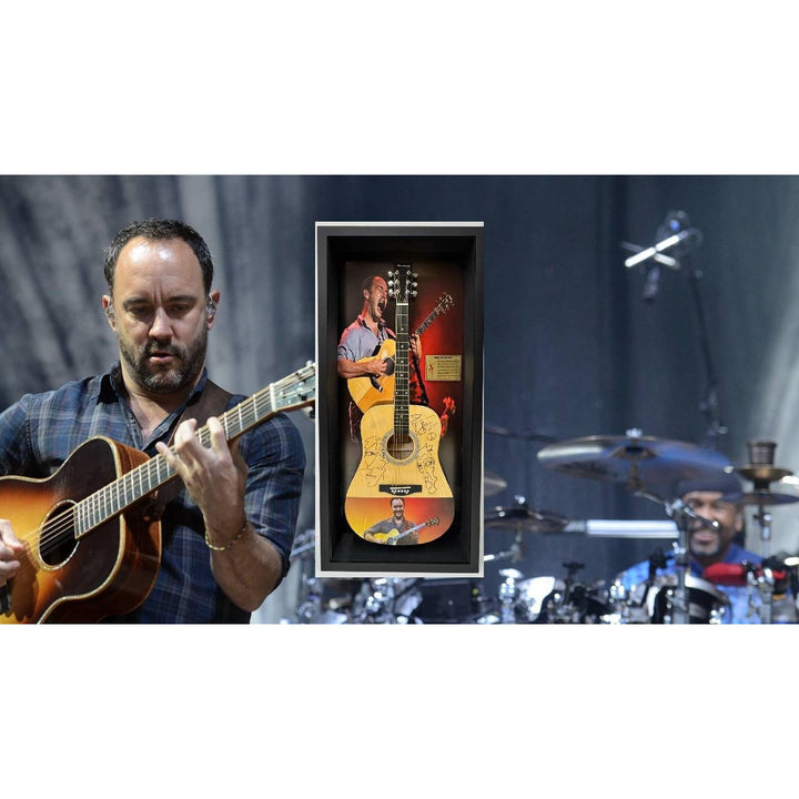 Dave Matthews incredible acoustic guitar signed with hand sketch and Museum quality frame shadow box