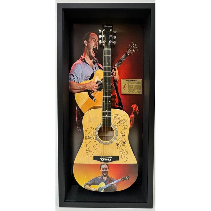 Dave Matthews incredible acoustic guitar signed with hand sketch and Museum quality frame shadow box