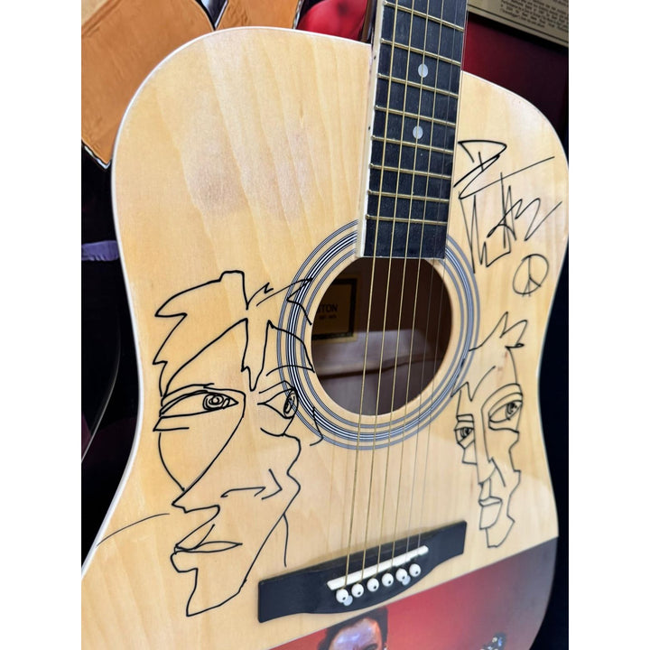 Dave Matthews incredible acoustic guitar signed with hand sketch and Museum quality frame shadow box