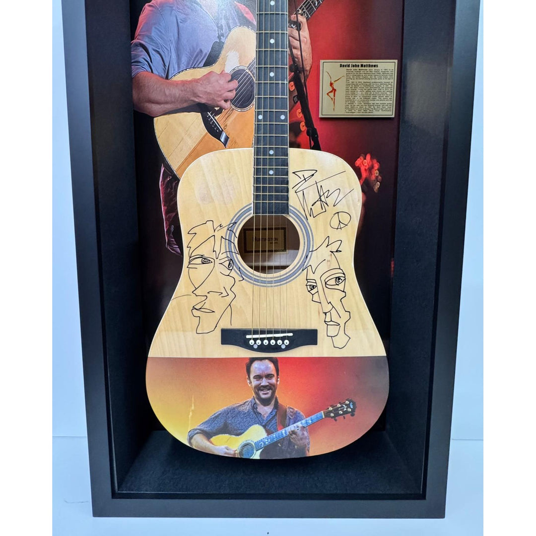 Dave Matthews incredible acoustic guitar signed with hand sketch and Museum quality frame shadow box