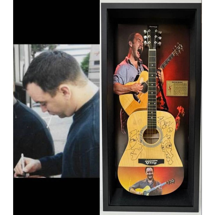 Dave Matthews incredible acoustic guitar signed with hand sketch and Museum quality frame shadow box