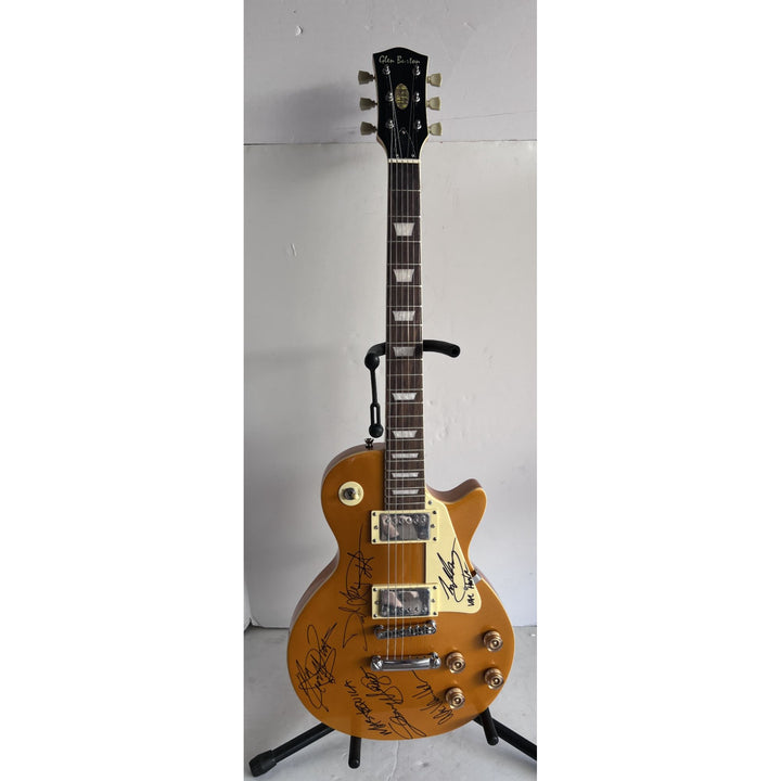 Eddie Van Halen David Lee Roth Sammy Hagar Van Halen Gold Les Paul electric guitar signed with proof