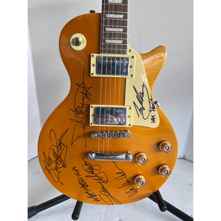 Eddie Van Halen David Lee Roth Sammy Hagar Van Halen Gold Les Paul electric guitar signed with proof