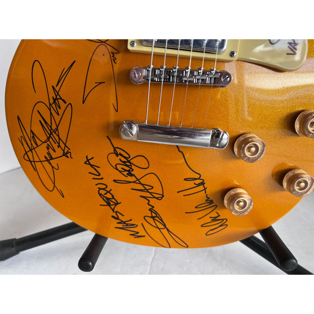 Eddie Van Halen David Lee Roth Sammy Hagar Van Halen Gold Les Paul electric guitar signed with proof