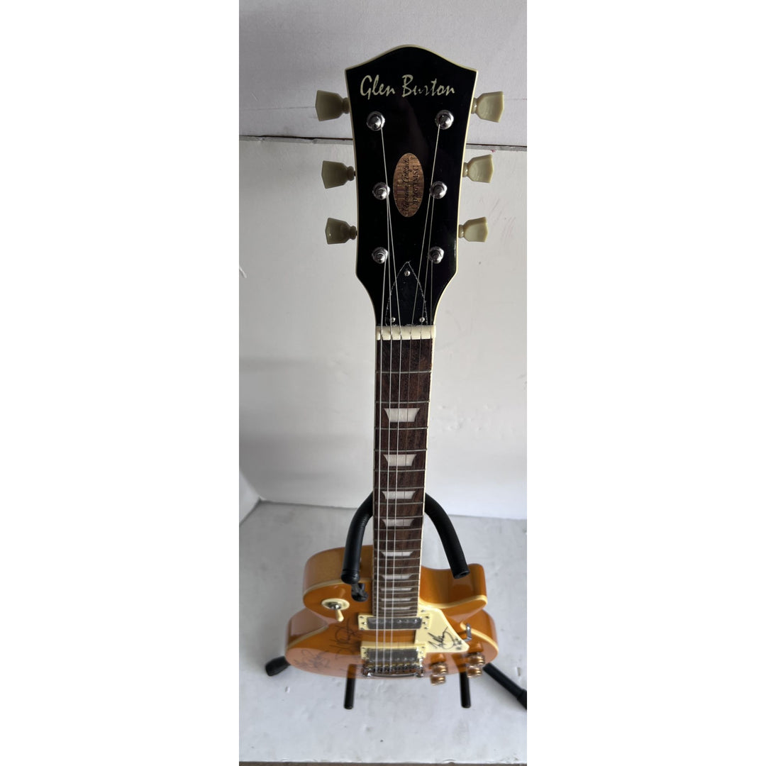 Eddie Van Halen David Lee Roth Sammy Hagar Van Halen Gold Les Paul electric guitar signed with proof