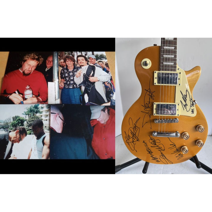 Eddie Van Halen David Lee Roth Sammy Hagar Van Halen Gold Les Paul electric guitar signed with proof