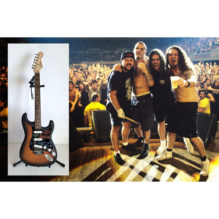 Dimebag Darrel Abbott, Vinnie Paul, Phil Anselmo, Rex Brown & Charlie Benante (Pantera) Fender Stratocaster electric guitar signed with proof