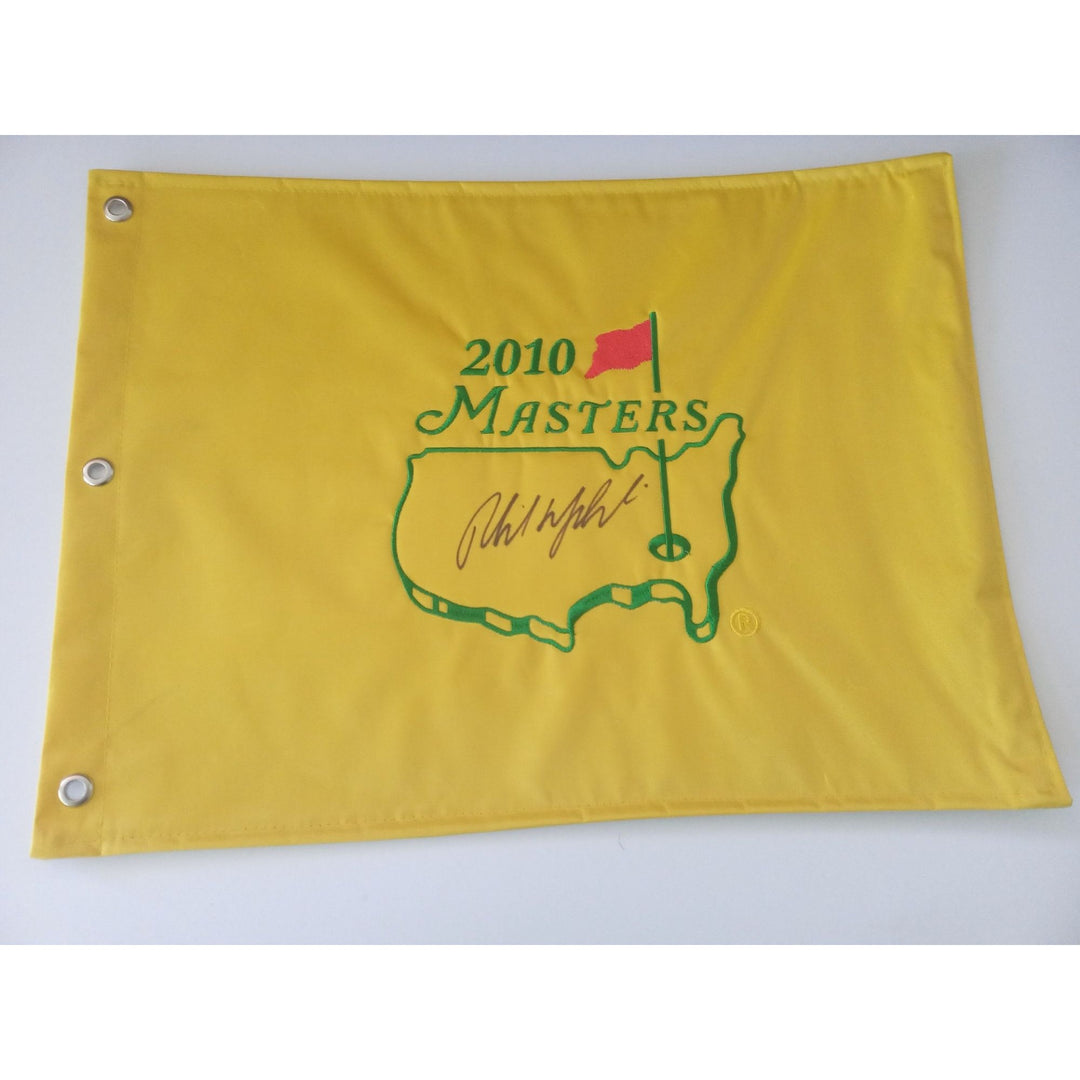 Phil Mickelson Lefty 2010 Masters pin flag signed with proof - Awesome Artifacts 