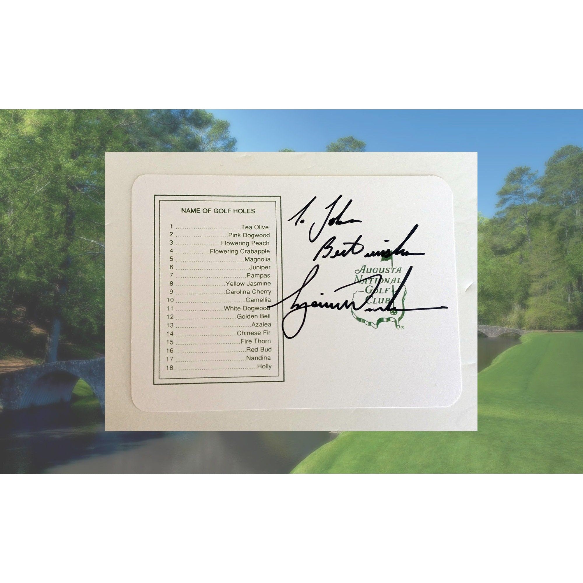 Tiger Woods Masters scorecard personalized signed to John with proof