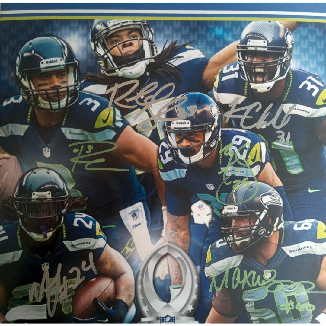 Seattle Seahawks Russell Wilson Earl Thomas Max Unger Marshawn Lynch Kam Chancellor Richard Sherman 11 by 14 photo signed - Awesome Artifacts 