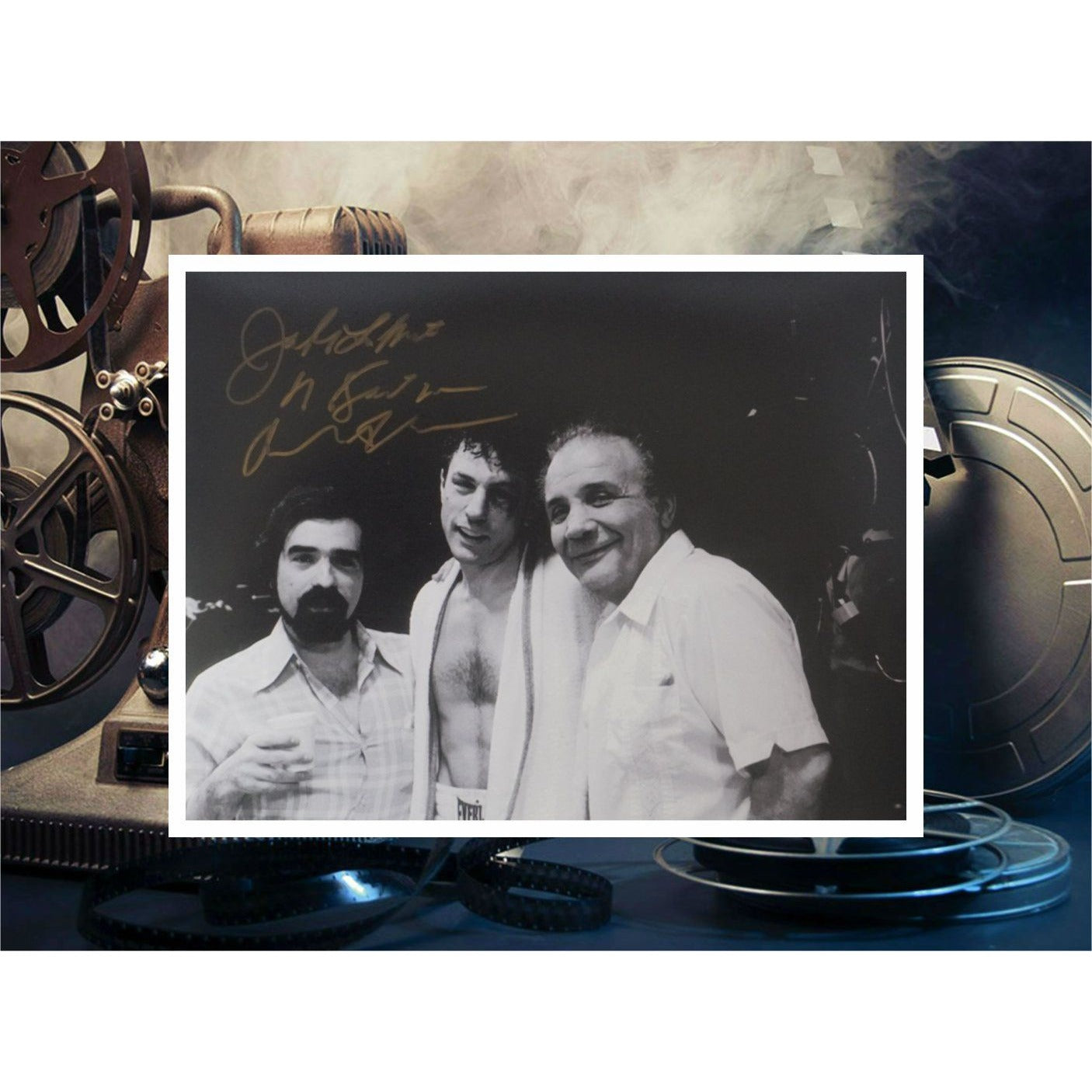 Raging Bull Jake LaMotta Martin Scorsese Robert De Niro 8 x 10 photo signed with proof