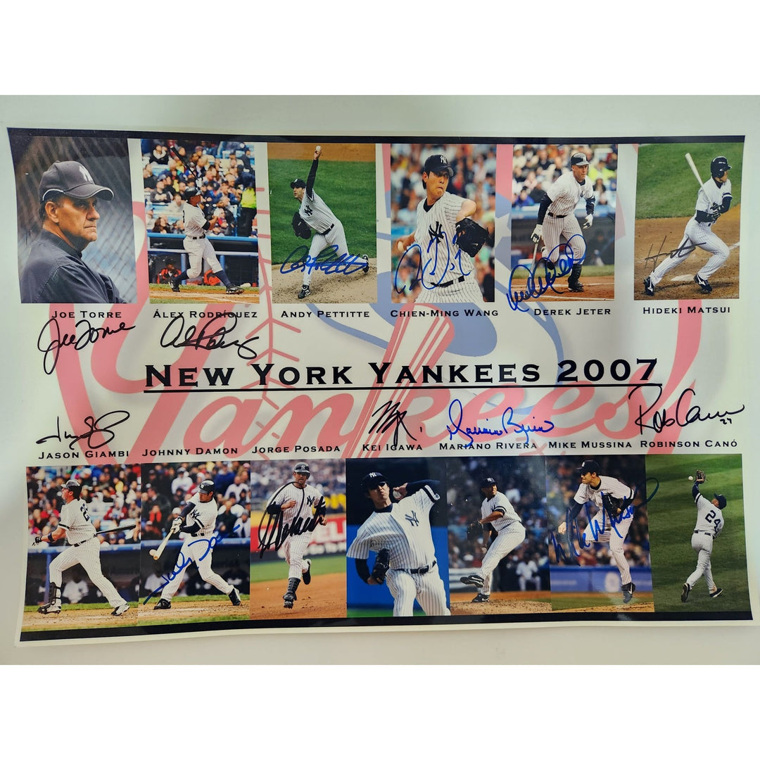 New York Yankees 2007 Andy Pettit Alex Rodriguez Derek Jeter Mariano Rivera 19x13 photo signed