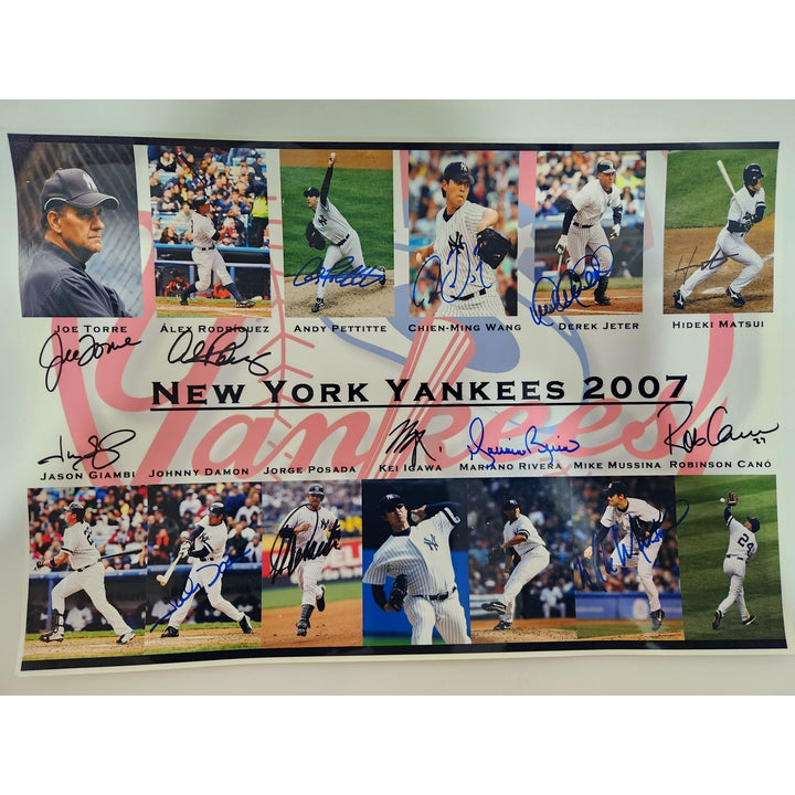 New York Yankees 2007 Andy Pettit Alex Rodriguez Derek Jeter Mariano Rivera 19x13 photo signed