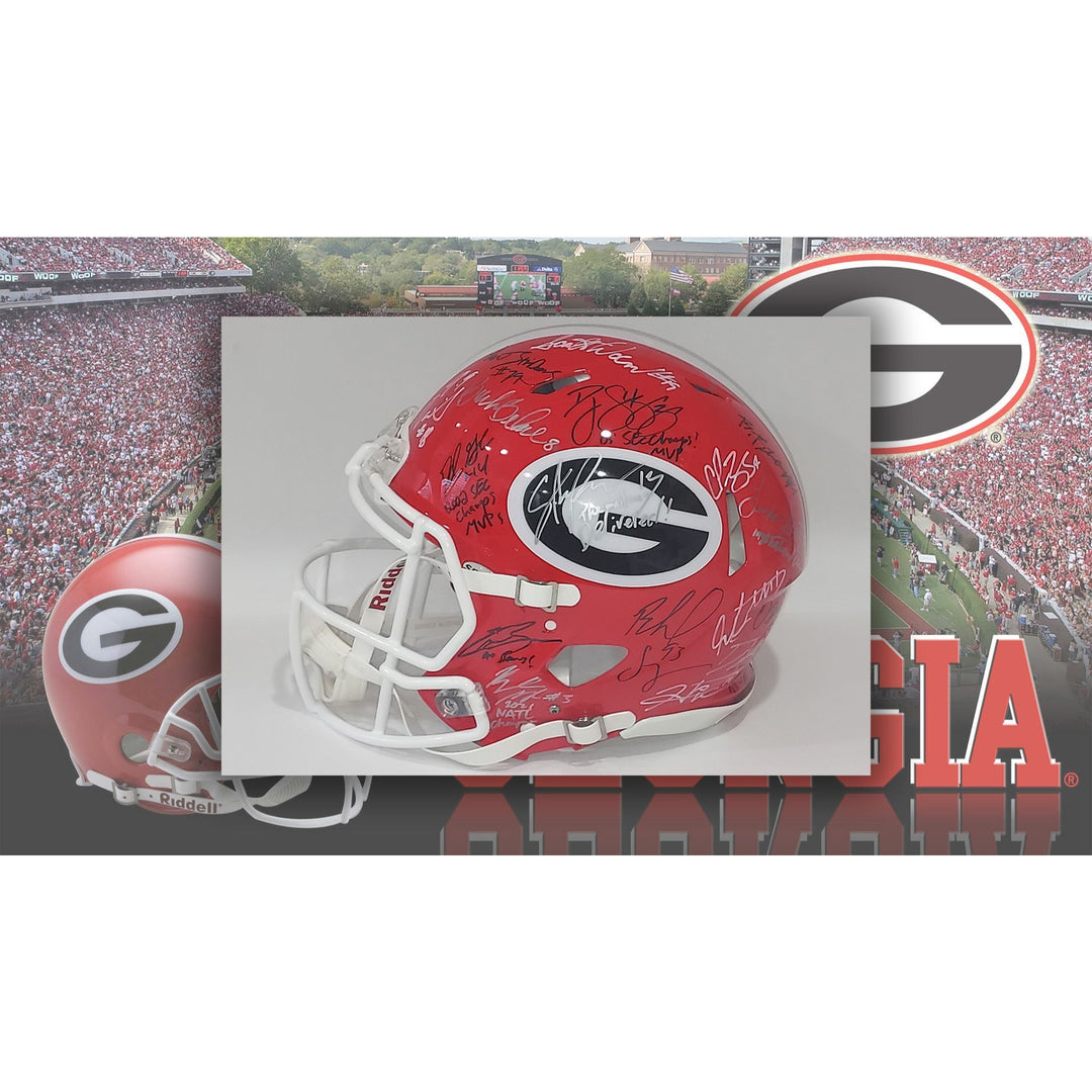 Georgia Bulldogs 30 all-time greats Riddell pro model helmet signed with proof free case