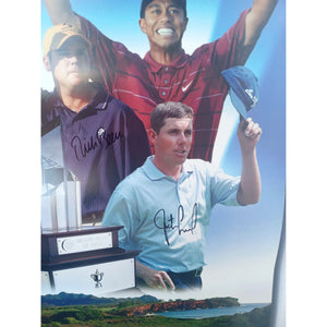 Grand Slam of golf 36in x 22in poster Tiger Woods, Davis Love, Justin Leonard and Rich Beem signed with proof